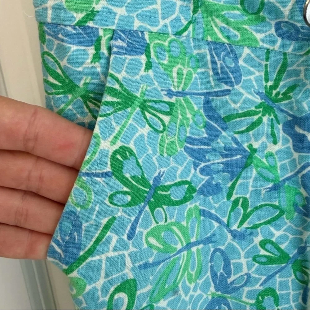 Lilly Pulitzer Linen Pants Wide Leg Palm Beach Fit Blue Green Dragonfly print - Picture 5 of 9